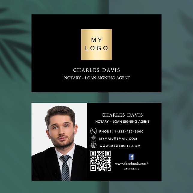 Carte De Visite Logo noir blanc QR code photo facebook premium (Créateur téléchargé)