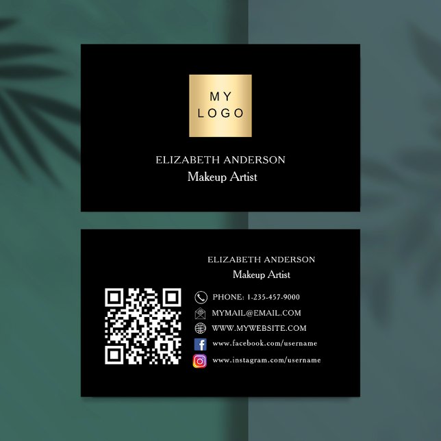 Carte De Visite Logo noir blanc Qr code social media premium (Créateur téléchargé)
