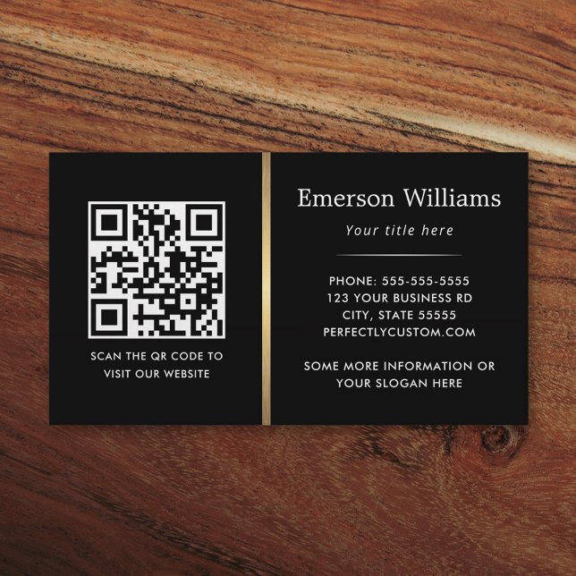 Carte De Visite Logo noir élégant QR code golden gradient diviseur (Créateur téléchargé)