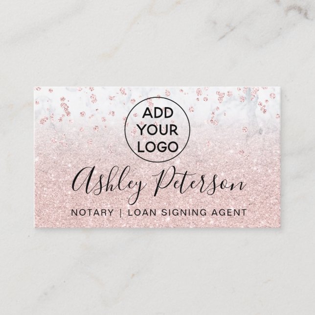 Carte De Visite Logo notaire rose en marbre confetti parties scint (Devant)