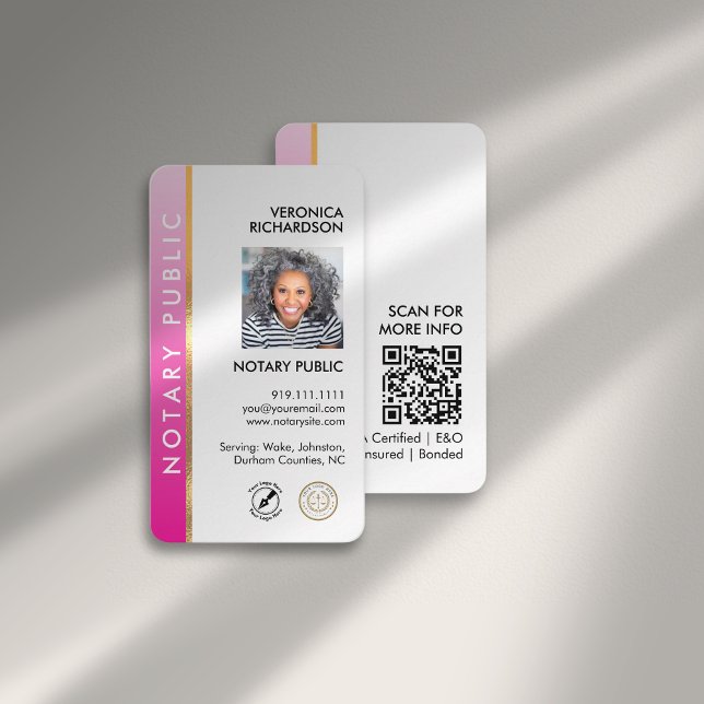 Carte De Visite Logo Notaire rose moderne QR Code Photo (Créateur téléchargé)
