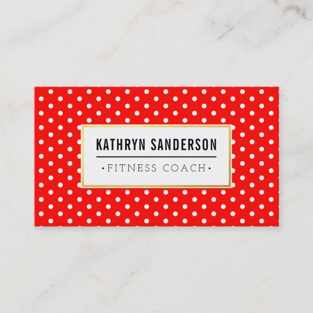 Carte De Visite Logo or MOTIF MODERNE Poche point rouge blanc (Devant)