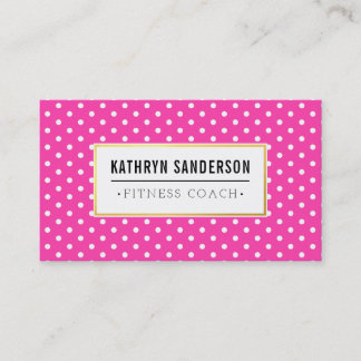 Carte De Visite Logo or MOTIF MODERNE poka point rose chaud blanc