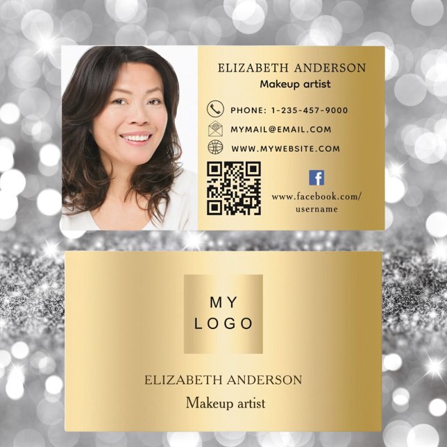 Carte De Visite logo or photo Qr code social media premium (Créateur téléchargé)