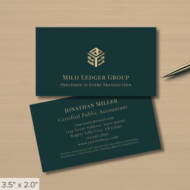 Carte De Visite Logo Or Professionnel Vert Foncé Or (Créateur téléchargé)