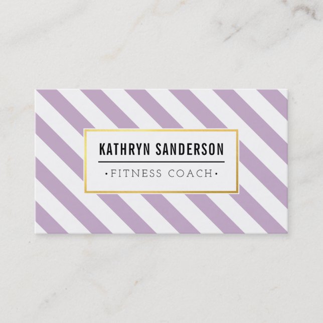 Carte De Visite logo or rayé MODERNE emblème lavande violet (Devant)