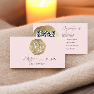 Carte De Visite Logo or rose cheveux maquillage code qr