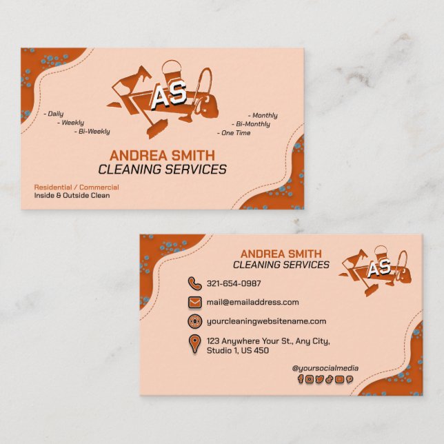 Carte De Visite Logo Orange Professionnel Services de nettoyage de (Devant / Derrière)