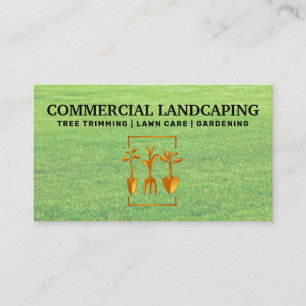 Carte De Visite Logo Outils de jardinage Herbe Paysage