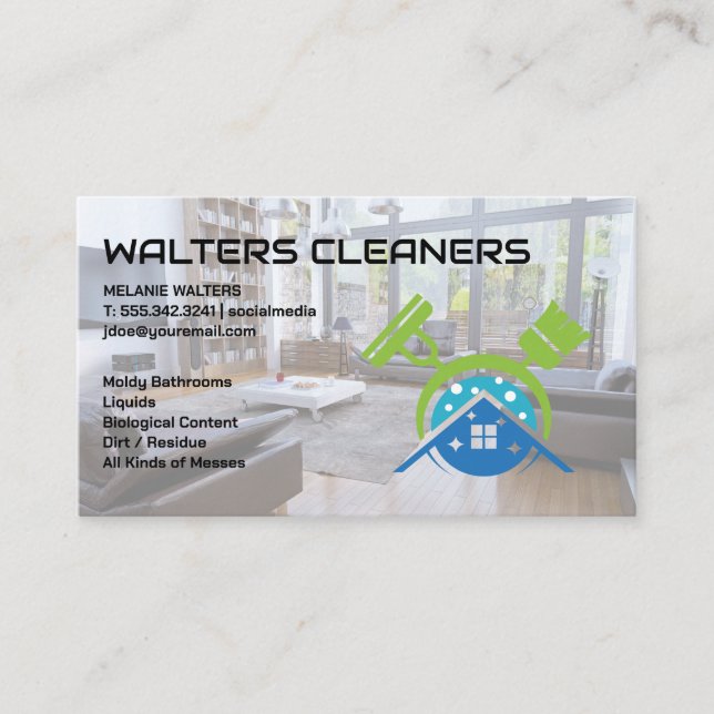 Carte De Visite Logo Outils de nettoyage Services | Salle de séjou (Devant)