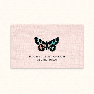 Carte De Visite Logo papillon aquarelle élégant en lin rose