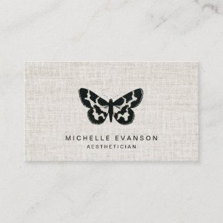 Carte De Visite Logo papillon noir rustique sur lin élégant
