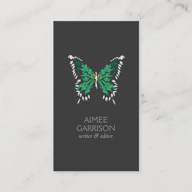 Carte De Visite Logo Papillon peint en vert sur gris foncé vertica (Devant)
