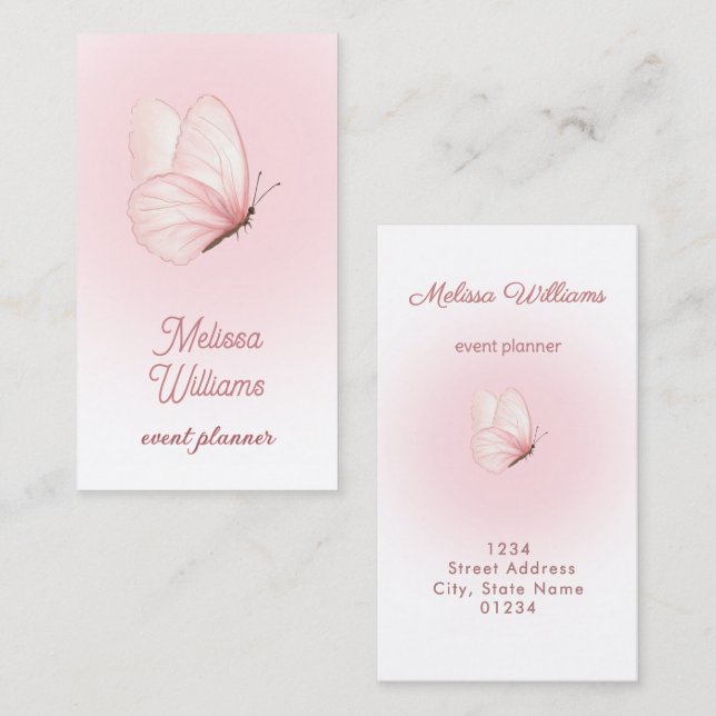 Carte De Visite logo papillon rose dégradé rose (Devant / Derrière)