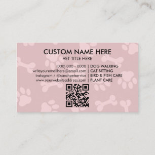 Carte De Visite Logo Paw au coeur Code qr Groomer pour animaux de 