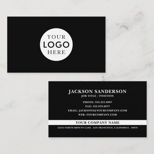 Carte De Visite Logo personnalisable Professionnel Simple Noir (Devant / Derrière)