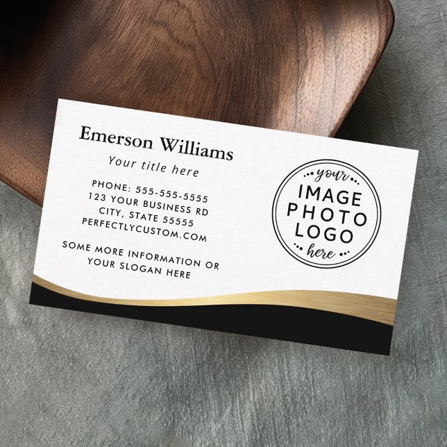 Carte De Visite Logo personnalisé Black faux or vague (Black faux golden wave custom logo business card)