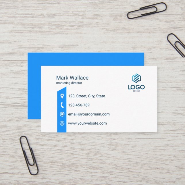 Carte De Visite Logo personnalisé Blue Minimal Corporate IT Tech (Devant/Arrière en situation)