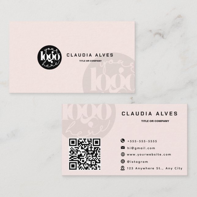 Carte De Visite Logo personnalisé de code QR rose vif moderne (Devant / Derrière)