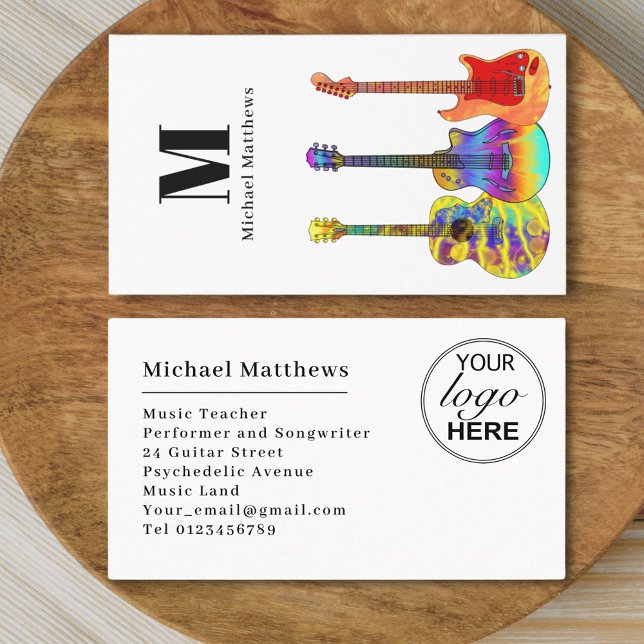 Carte De Visite Logo personnalisé de l'enseignant de guitare moder (Guitar music teacher custom logo business card)