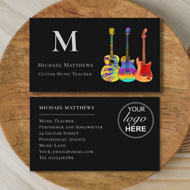 Carte De Visite Logo personnalisé de l'enseignant de musique guita (Guitar teacher custom logo business card)