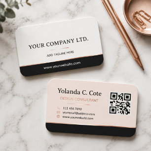Carte De Visite Logo personnalisé Élégant Beige Noir Code QR Feuil