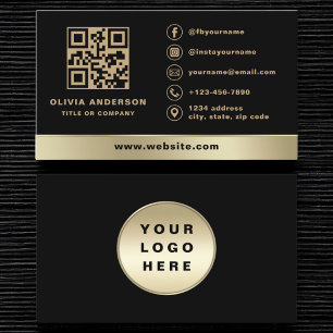 Carte De Visite Logo personnalisé élégant Black Gold QR Code
