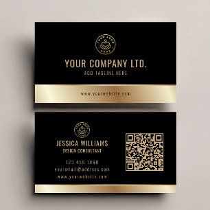 Carte De Visite Logo personnalisé élégant Black Gold QR Code