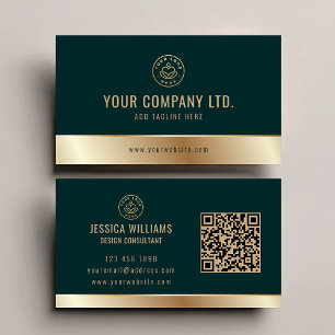 Carte De Visite Logo personnalisé Elegant Green Gold QR Code