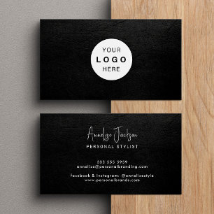 Carte De Visite Logo personnalisé élégant luxe cuir noir