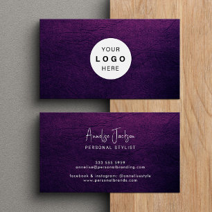 Carte De Visite Logo personnalisé élégant luxe cuir violet