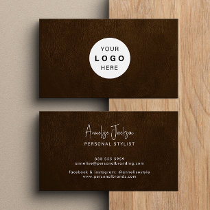 Carte De Visite Logo personnalisé élégant luxe marron cuir