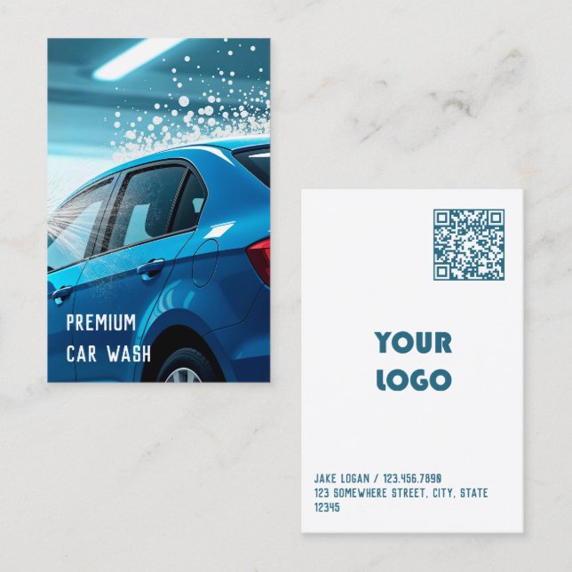 Carte De Visite Logo personnalisé et lavage de voiture QR (Devant / Derrière)