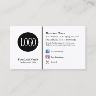 Carte De Visite Logo personnalisé Icônes de médias sociaux minimal