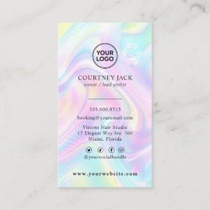 Carte De Visite Logo Personnalisé Luxe Holographique Pastel Rain