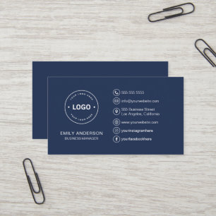 Carte De Visite Logo personnalisé Minimal Bleu marine Professionne