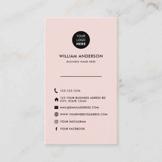 Carte De Visite Logo Personnalisé Minimal Blush Pink Médias sociau (Devant)