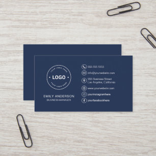 Carte De Visite Logo personnalisé Minimal Navy Blue Professional