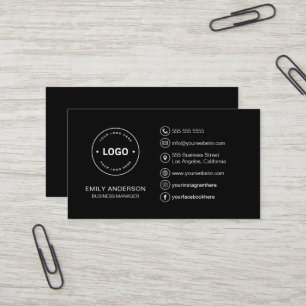 Carte De Visite Logo personnalisé Minimal Noir Professionnel