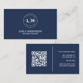 Carte De Visite Logo personnalisé minimaliste moderne QR Navy Bleu