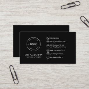 Carte De Visite Logo personnalisé minimaliste noir professionnel