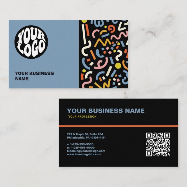 Carte De Visite Logo personnalisé moderne et code QR à scanner (Devant / Derrière)