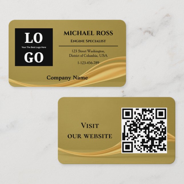 Carte De Visite Logo personnalisé moderne luxe or et code QR (Devant / Derrière)