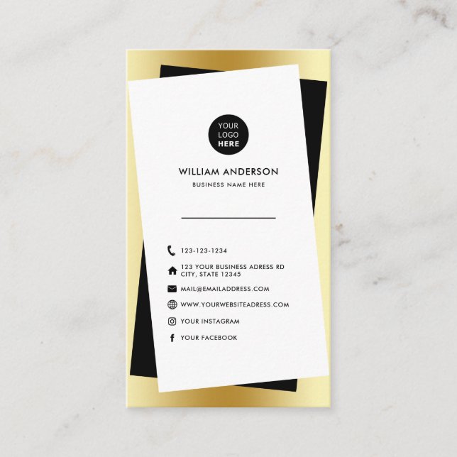 Carte De Visite Logo Personnalisé Moderne Médias Sociaux Icônes Or (Devant)