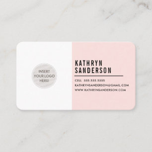 Carte De Visite LOGO PERSONNALISÉ NEUF minimaliste rose pâle blanc
