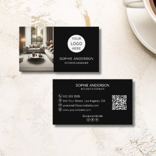 Carte De Visite Logo personnalisé Photo QR Réseaux sociaux Noir