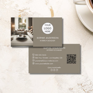 Carte De Visite Logo personnalisé Photo QR Réseaux sociaux Taupe