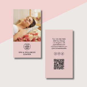 Carte De Visite Logo personnalisé Photo QR Rose Centre de bien-êtr