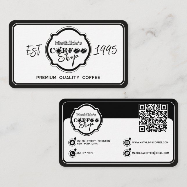 Carte De Visite Logo personnalisé pour café professionnel blanc (Devant / Derrière)