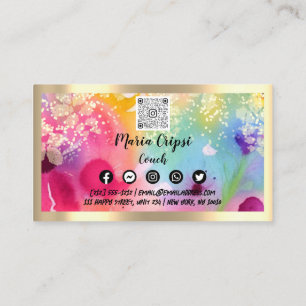 Carte De Visite Logo personnalisé QRCode Aquarelle or Confetti soc
